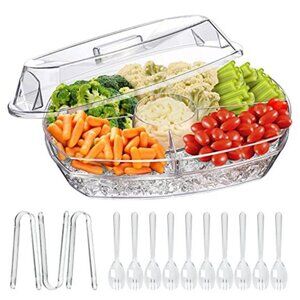 Chilled Veggie Tray 15 Inch Party Platter Ice Serving Bowl Cold Food Buffet Serv